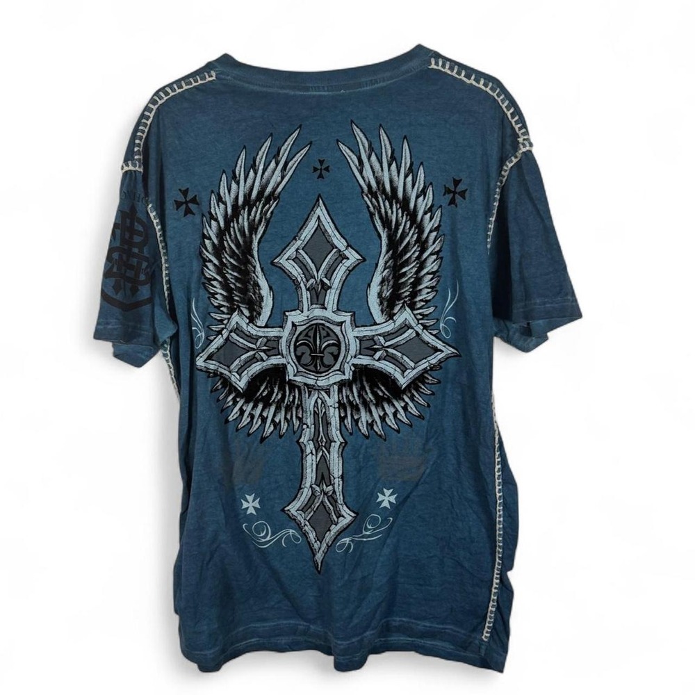 Y2K grunge T-shirt affliction blue tea with cross